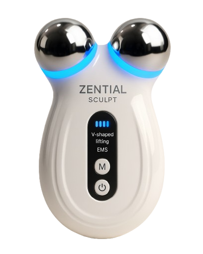 Zential Sculpt device with two silver knobs and a display on a white background